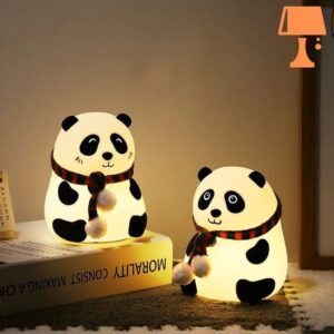 Cute Panda Night Light, Silicone Touch Lamp with Multi-Colour LED, Soft Glow Bedroom Decor with Scarf (Premium)